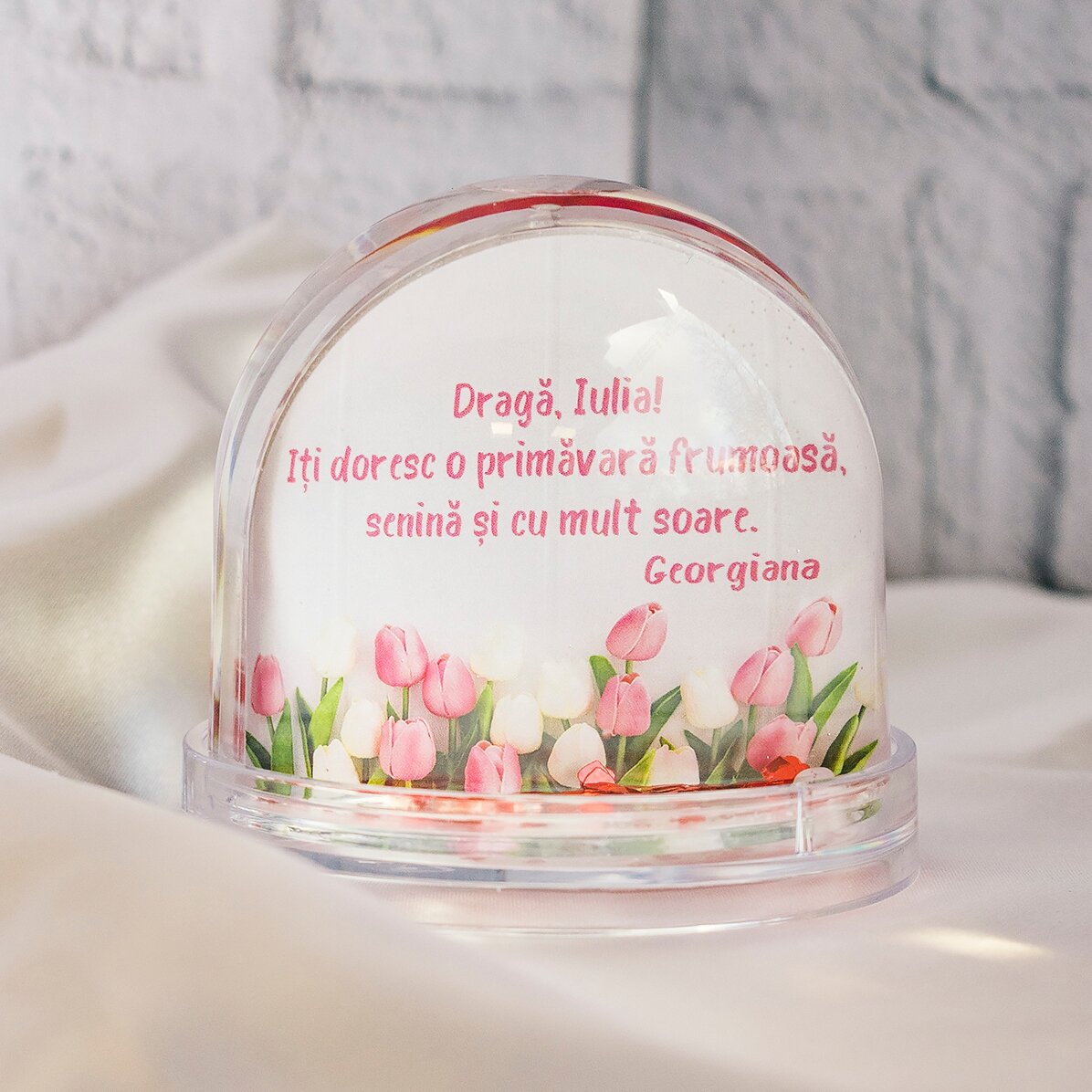 Globe de bureau personnalisé avec photo et texte - Un merveilleux printemps !