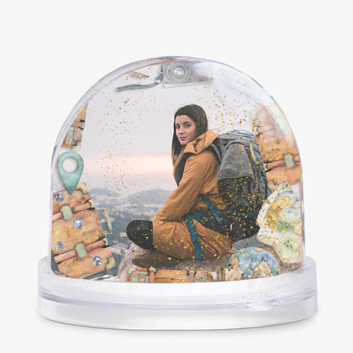 Gepersonaliseerde bureau-globe met foto en tekst - World explorer