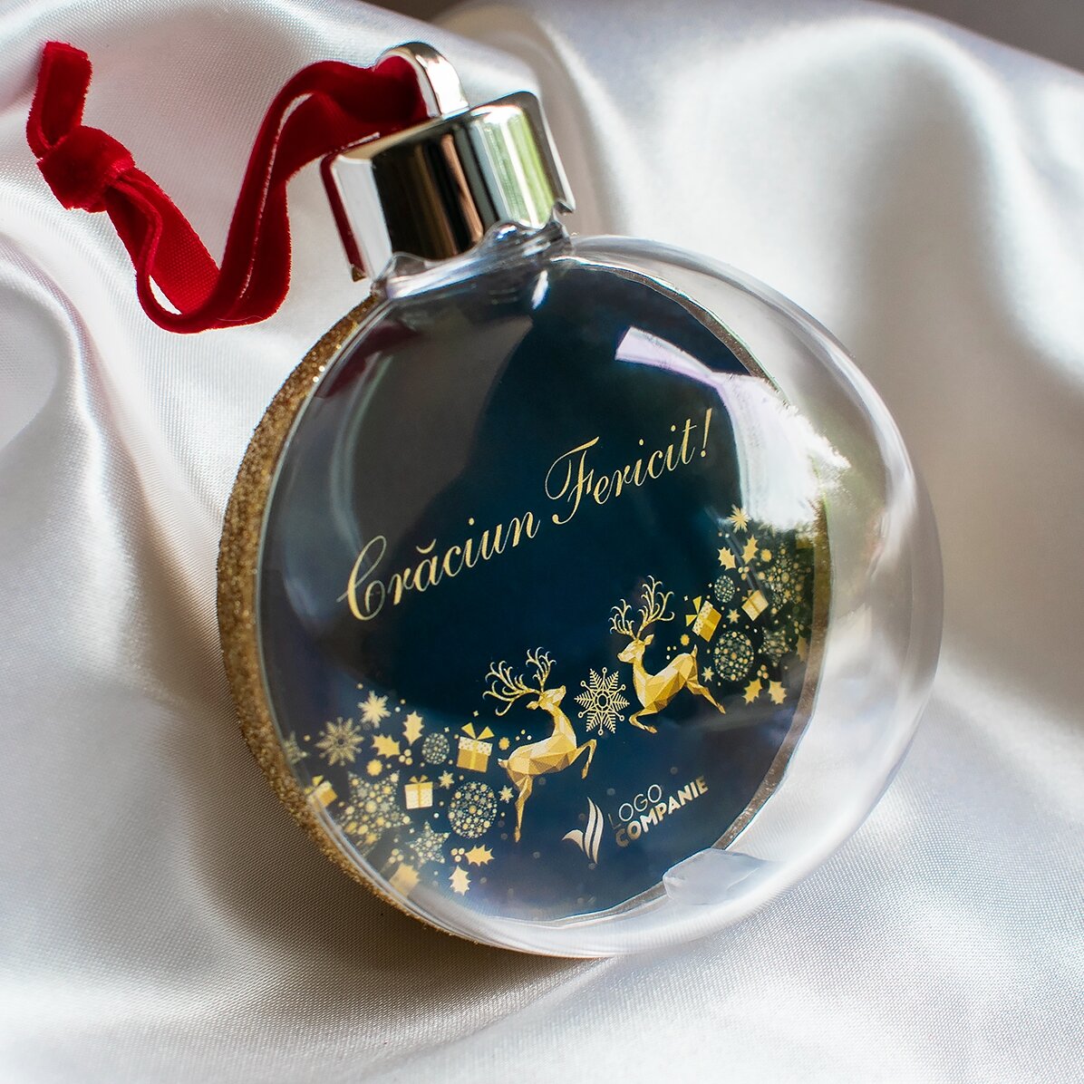 Boule de Noël personnalisée avec logo et message - Histoire de Noël
