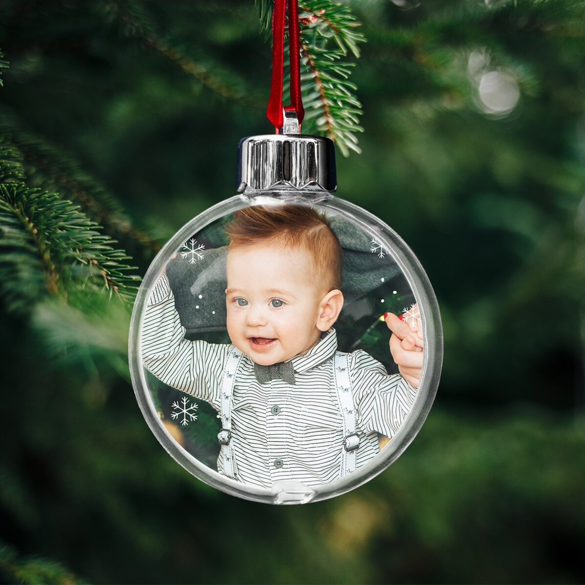 Boule de Noël transparente personnalisée recto-verso avec texte et photo - Noël avec TraLaLa
