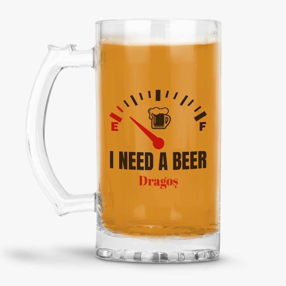 Chope à bière personnalisée avec message - « I need a Beer »