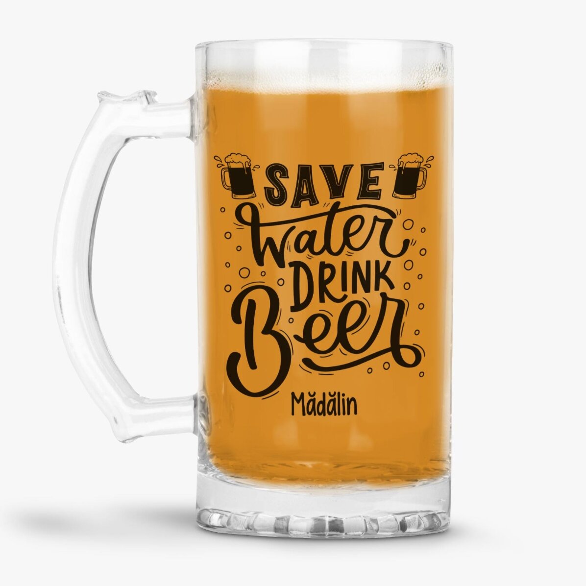 Chope à bière personnalisée avec le message « Save Water, Drink Beer »