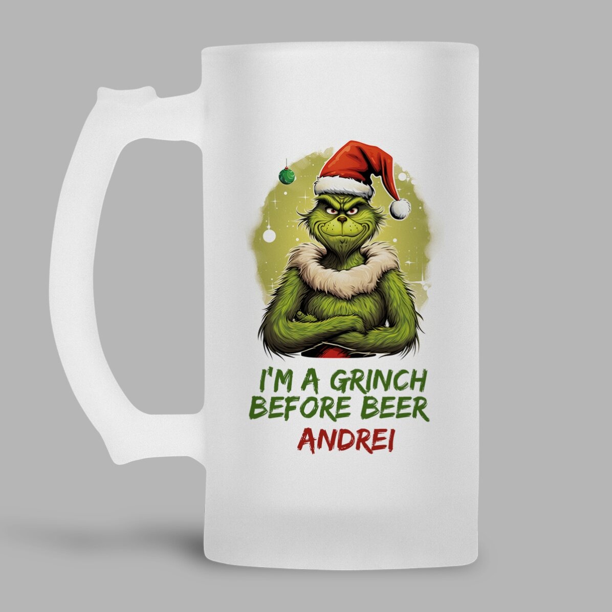 Chope à bière personnalisée avec inscription - « Grinch before beer »