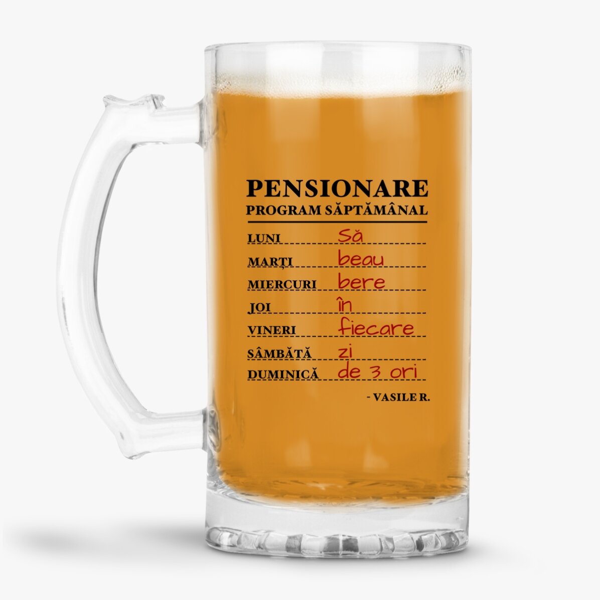 Gepersonaliseerde bierpul met tekst ter gelegenheid van het pensioen