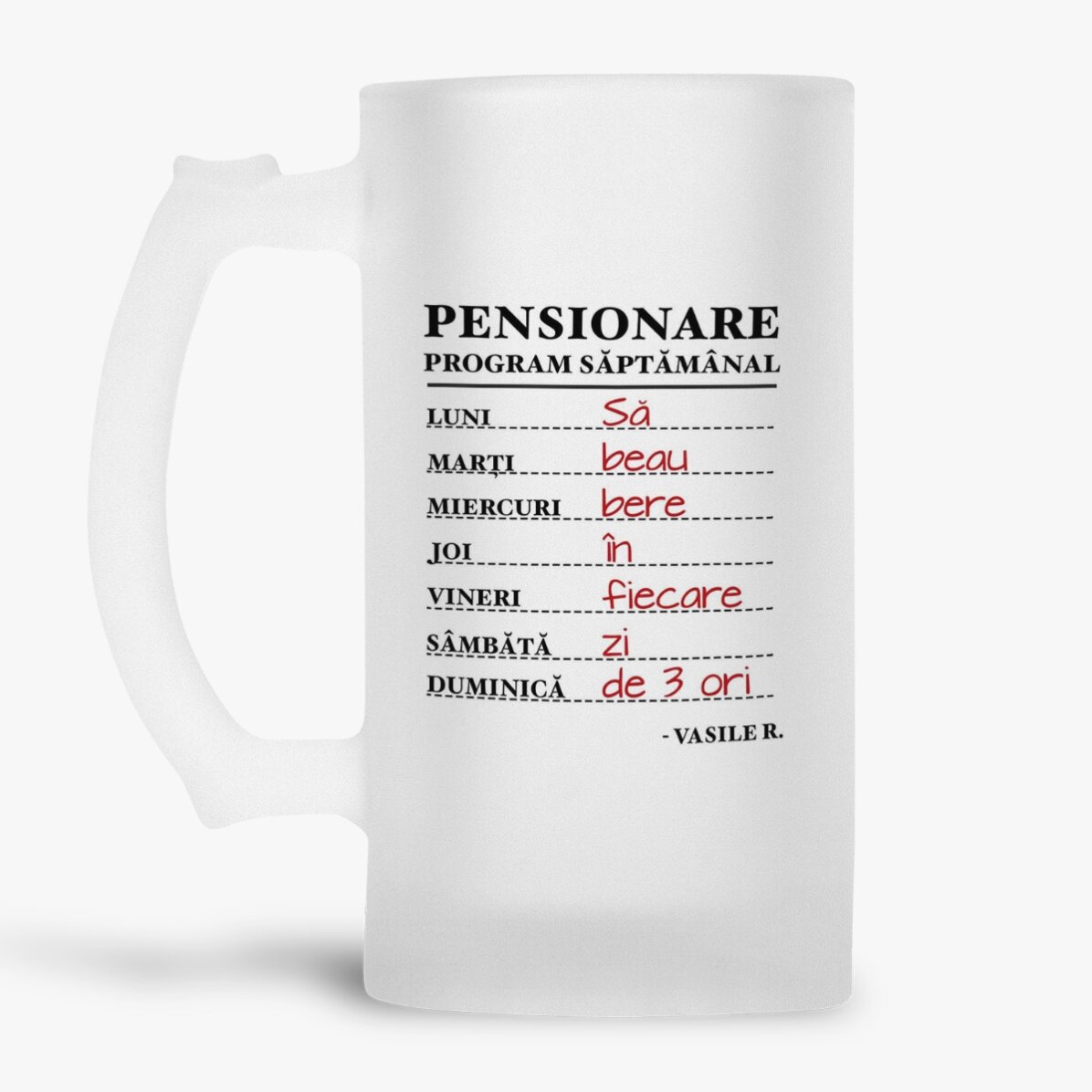 Gepersonaliseerde bierpul met tekst ter gelegenheid van het pensioen