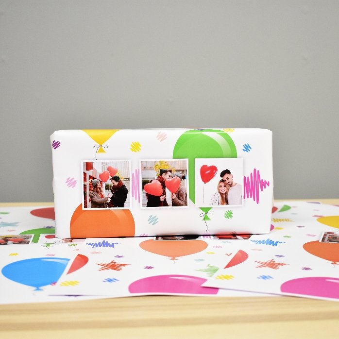 Gepersonaliseerd cadeaupapier met 3 foto