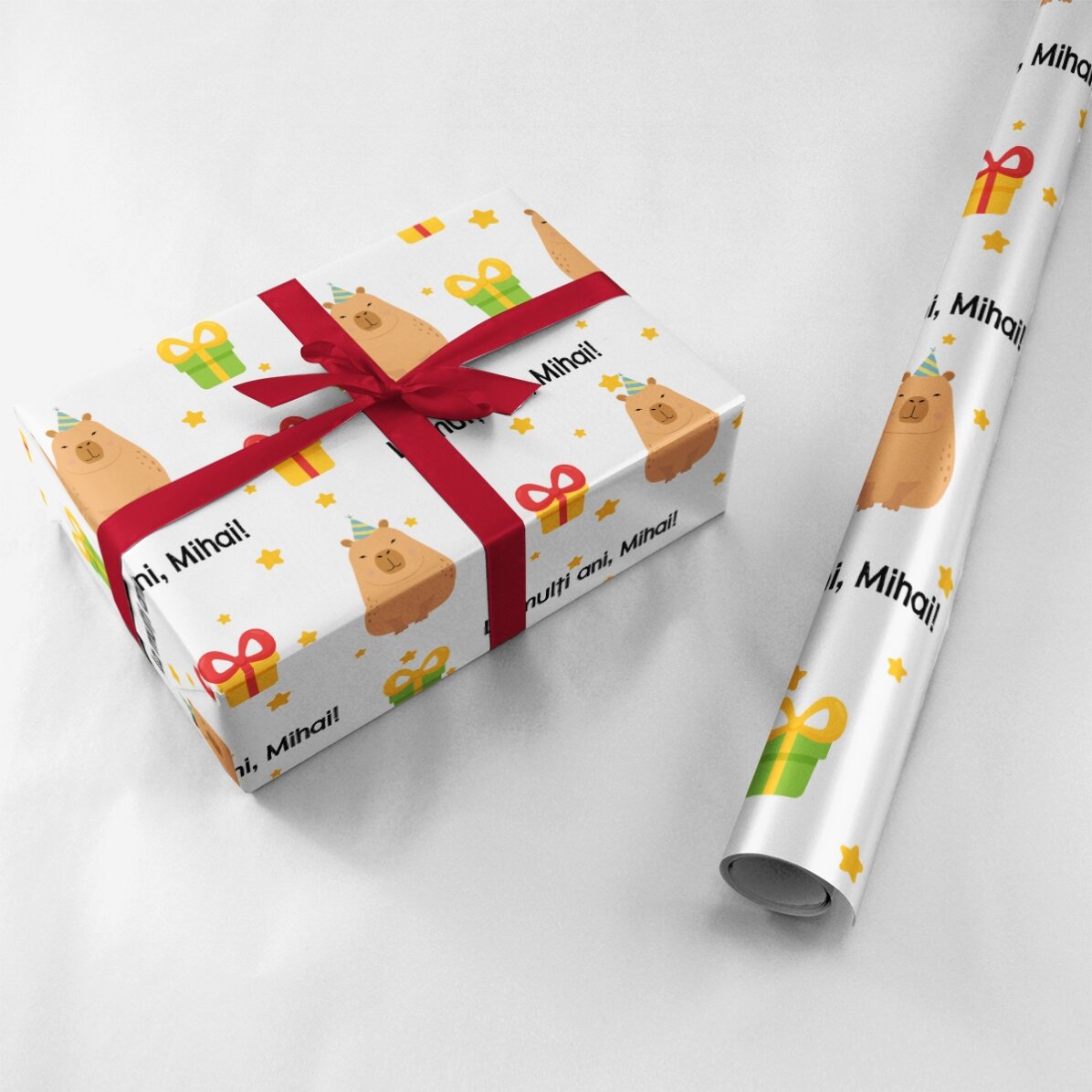 Gepersonaliseerd cadeaupapier met tekst - Capibara verjaardag