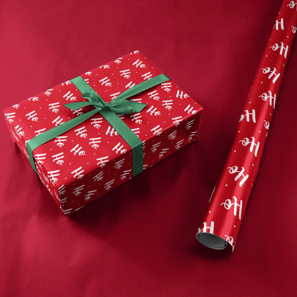 Gepersonaliseerd cadeaupapier met tekst in een kader - HoHoHo