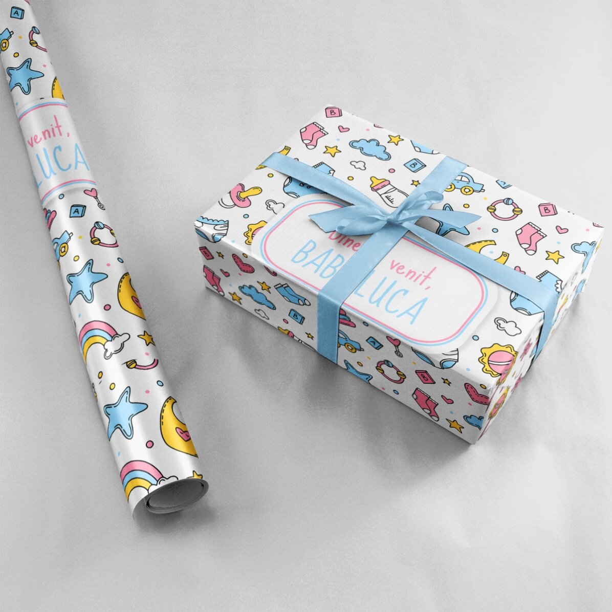 Gepersonaliseerd cadeaupapier met tekst - New baby