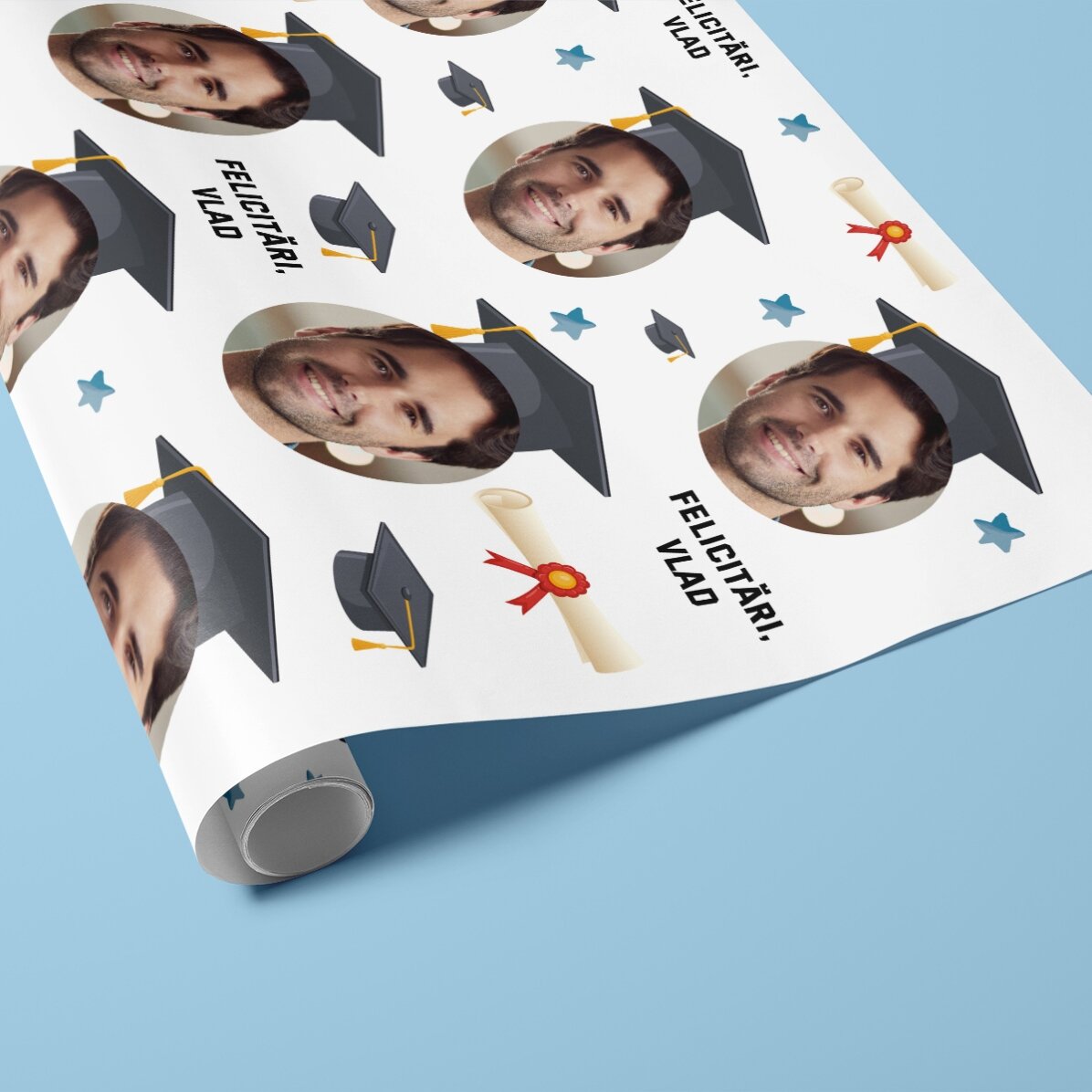Cadeaupapier met eigen foto en tekst - Afstuderen