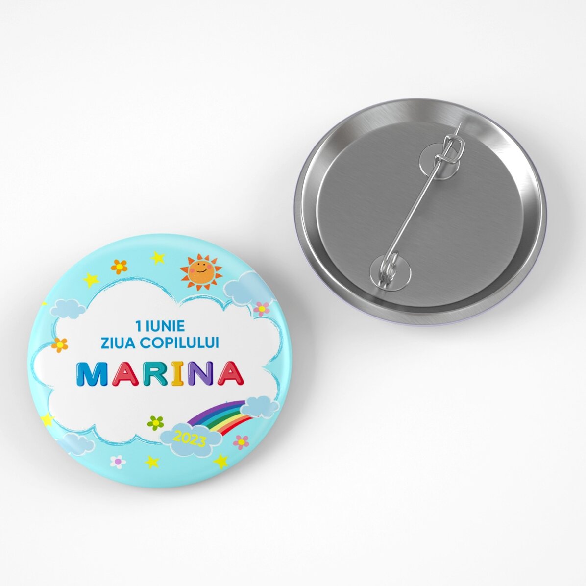 Gepersonaliseerde button met een boodschap voor Kinderdag