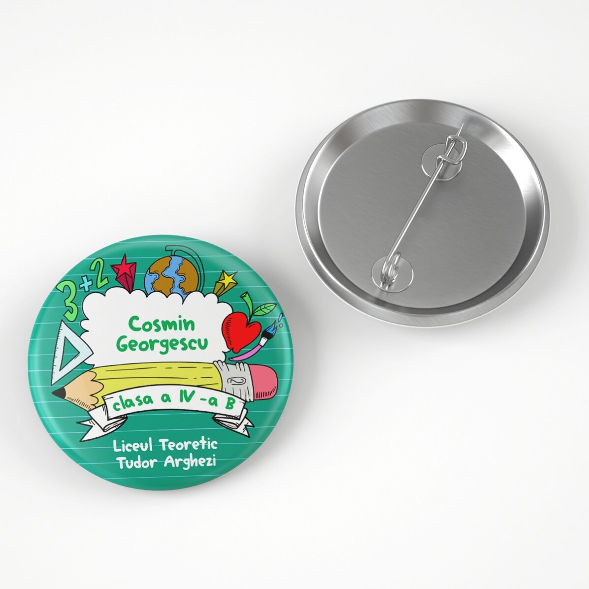 Gepersonaliseerde button met naam en tekst - Schooltime