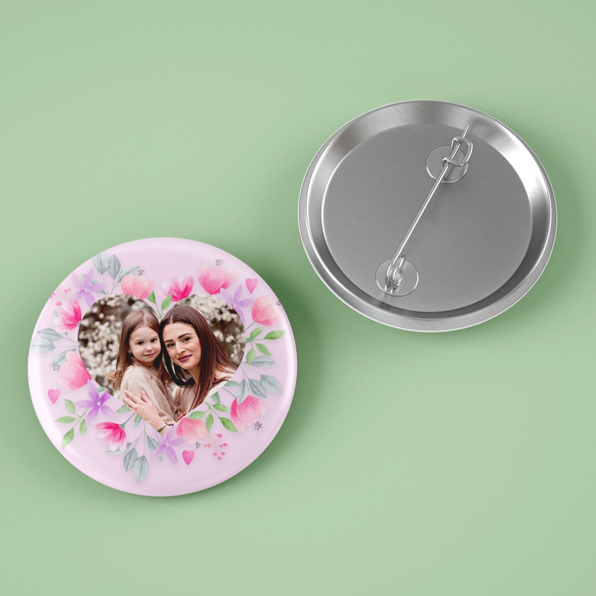 Badge personnalisé avec une photo - Fleurs roses