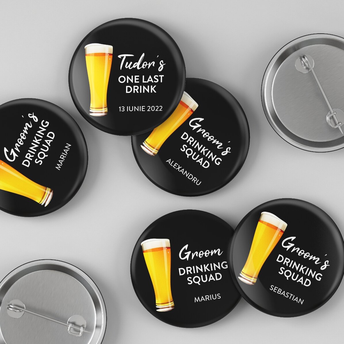 Gepersonaliseerde button met tekst voor het vrijgezellenfeest