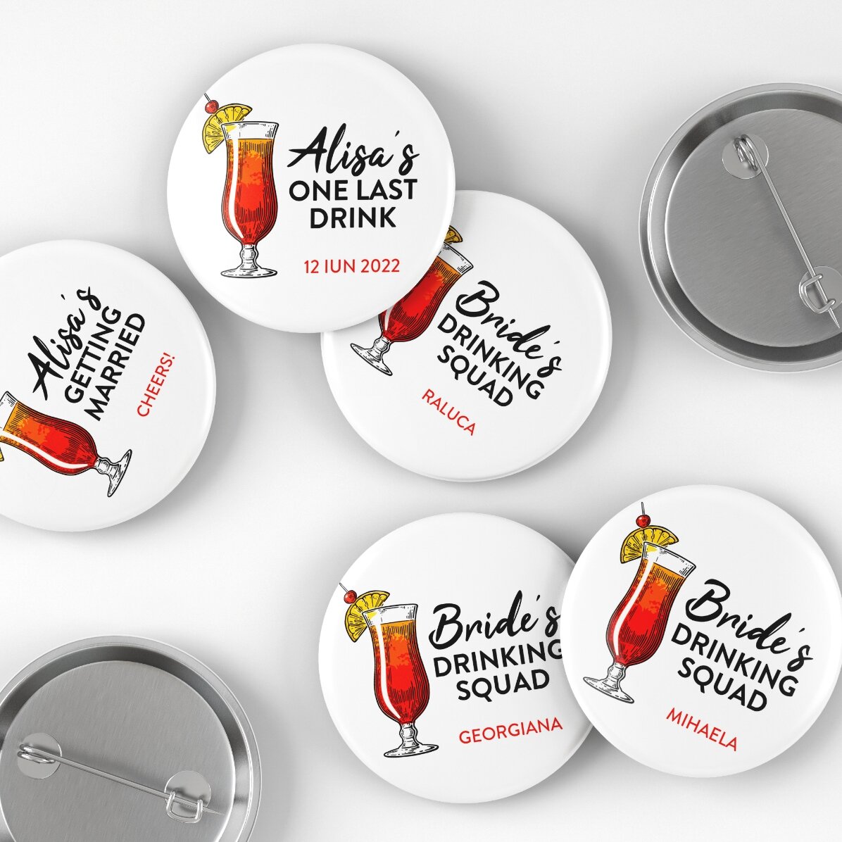 Gepersonaliseerde button met tekst voor het vrijgezellenfeest