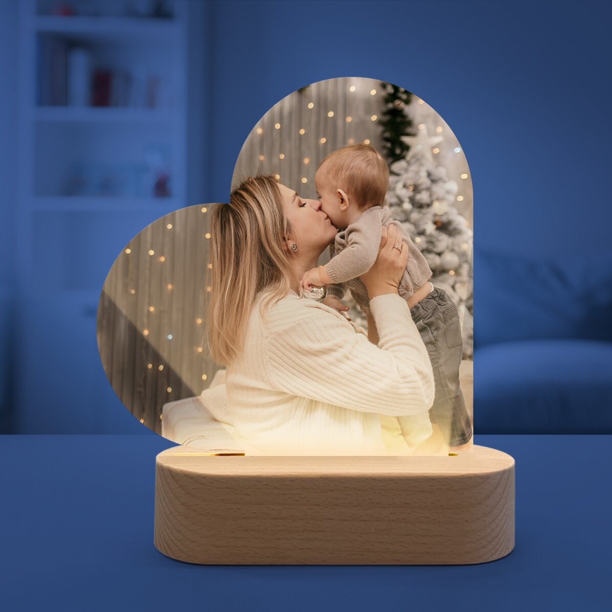 Lampe de veille LED en forme de cœur personnalisée avec une photo
