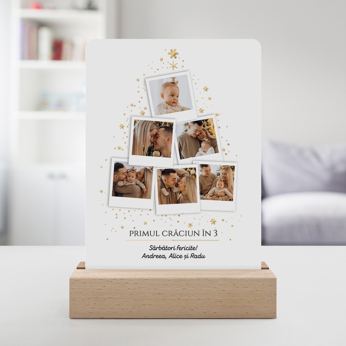 Lampe de veille LED personnalisée avec 6 photos et un message - Sapin de Noël