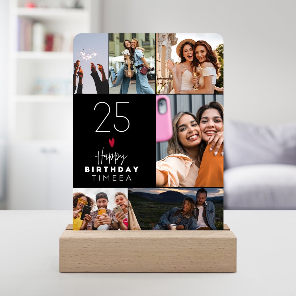 Lampe de veille LED personnalisée avec 6 photos et un message