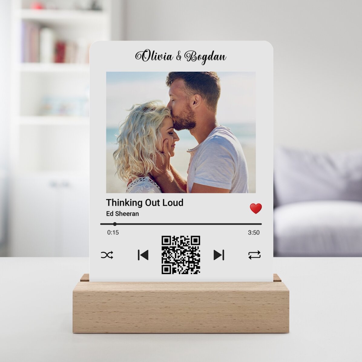 Gepersonaliseerde LED-nachtlamp met een foto en een QR-code - Ons liedje