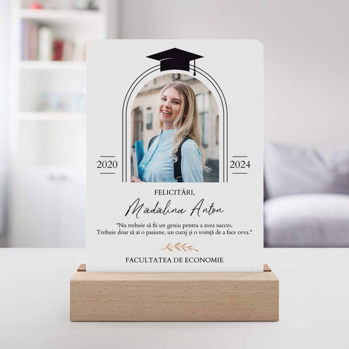 Lampe de veille LED personnalisée avec une photo et un message - Remise des diplômes
