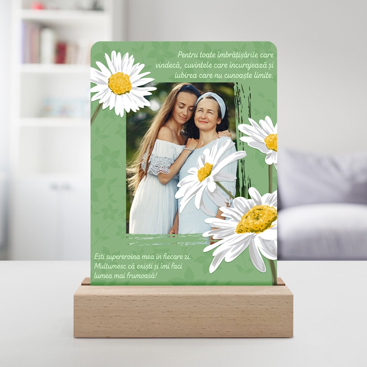 Gepersonaliseerde LED-nachtlamp met een foto en tekst - Daisies
