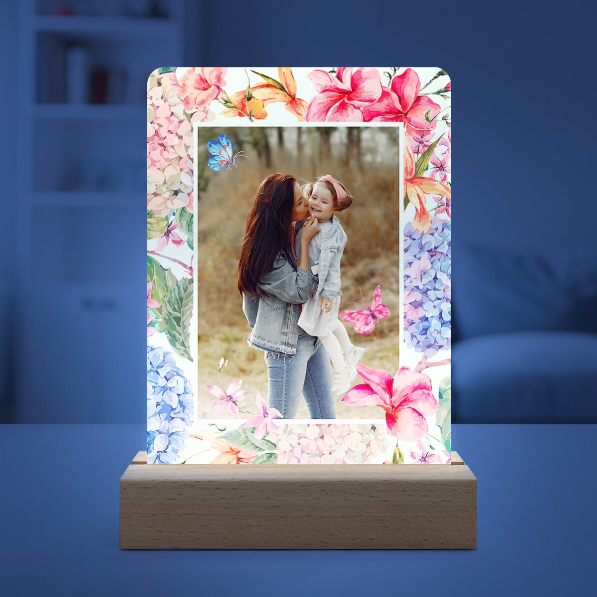 Gepersonaliseerde LED-nachtlamp met een foto - Lentebloemen