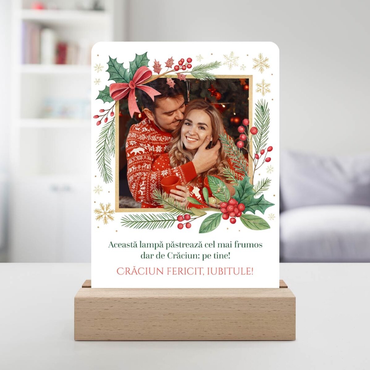 Gepersonaliseerde LED-nachtlamp met foto en boodschap - Vrolijk Kerstfeest!