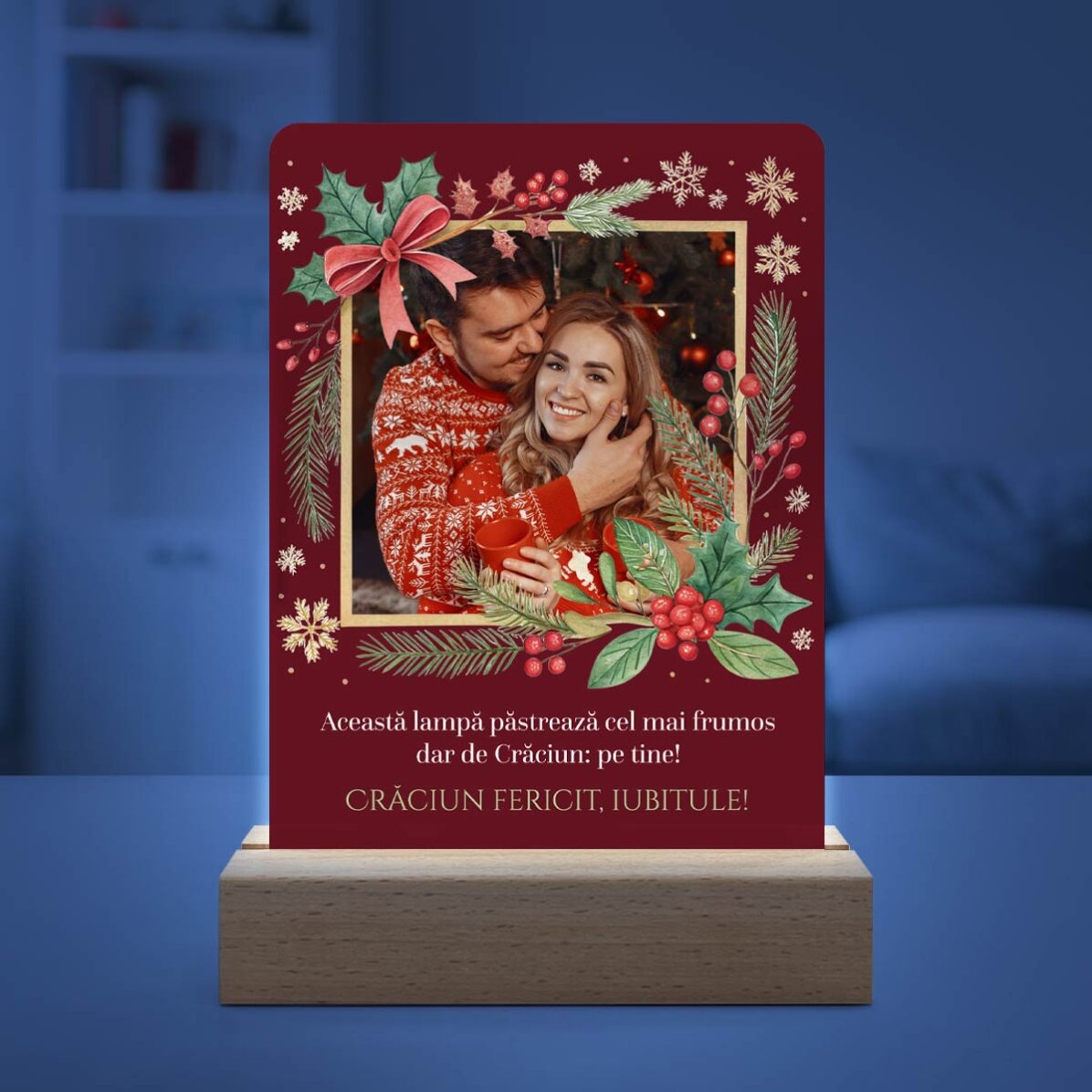 Gepersonaliseerde LED-nachtlamp met foto en boodschap - Vrolijk Kerstfeest!