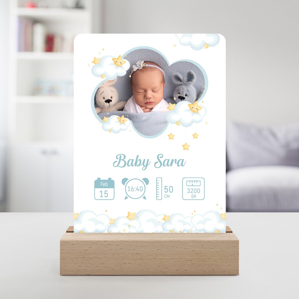 Gepersonaliseerde LED-nachtlampje met foto en tekst - Baby