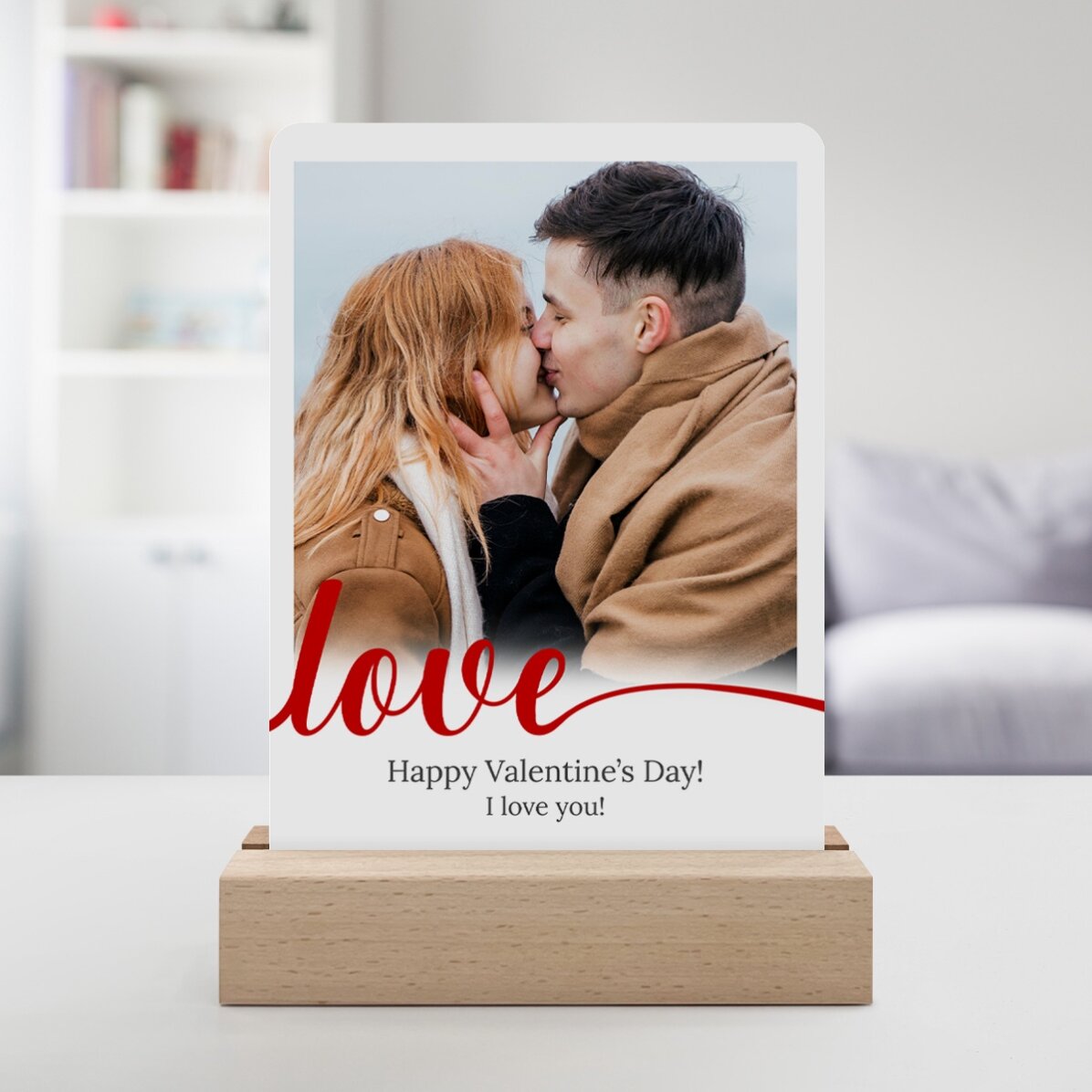 Gepersonaliseerde LED-nachtlamp met een foto en een boodschap - Love