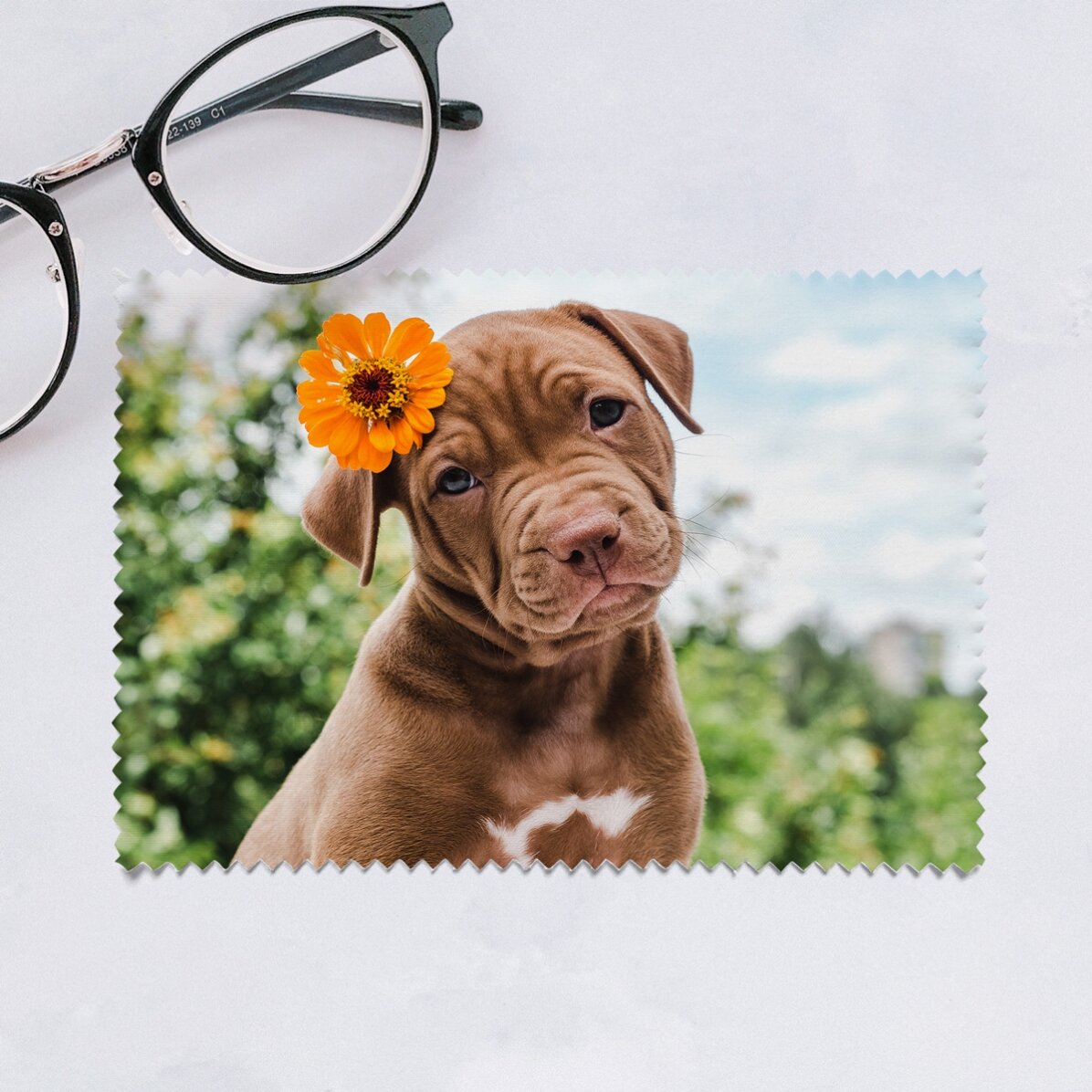 Gepersonaliseerde doek met een foto voor het schoonmaken van schermen en brillen