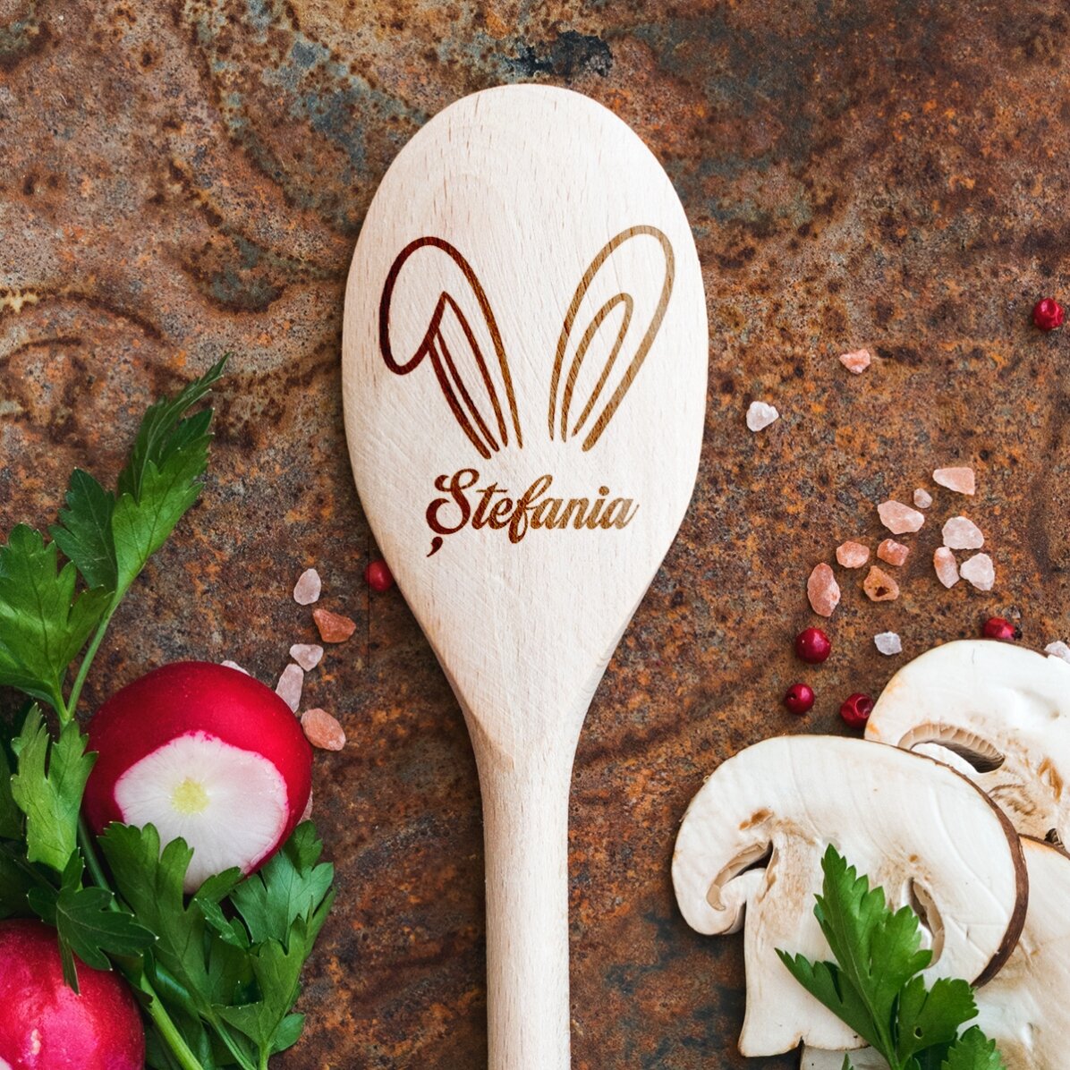 Gepersonaliseerde houten lepel - Bunny Ears
