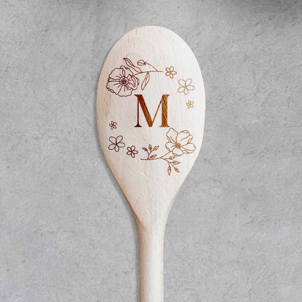 Houten lepel met initialen - Bloemen