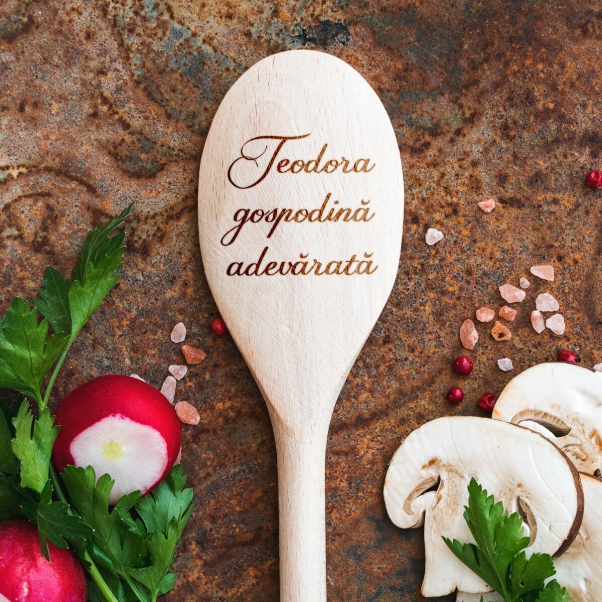 Houten lepel met gepersonaliseerde tekst - Gospodina