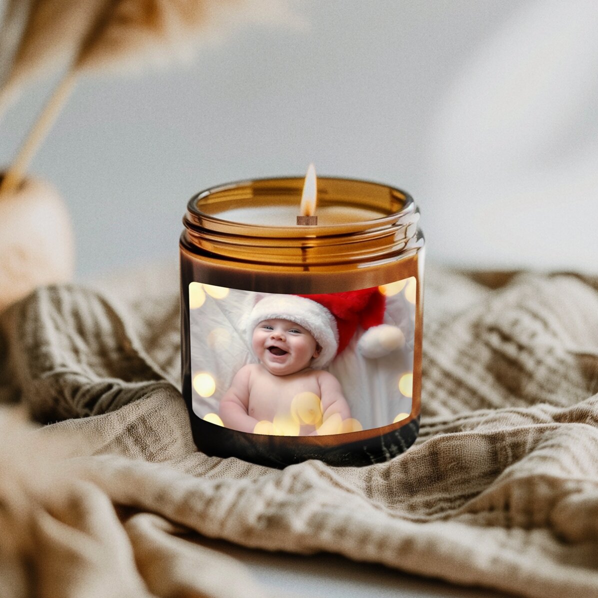 Petite bougie parfumée personnalisée avec une photo