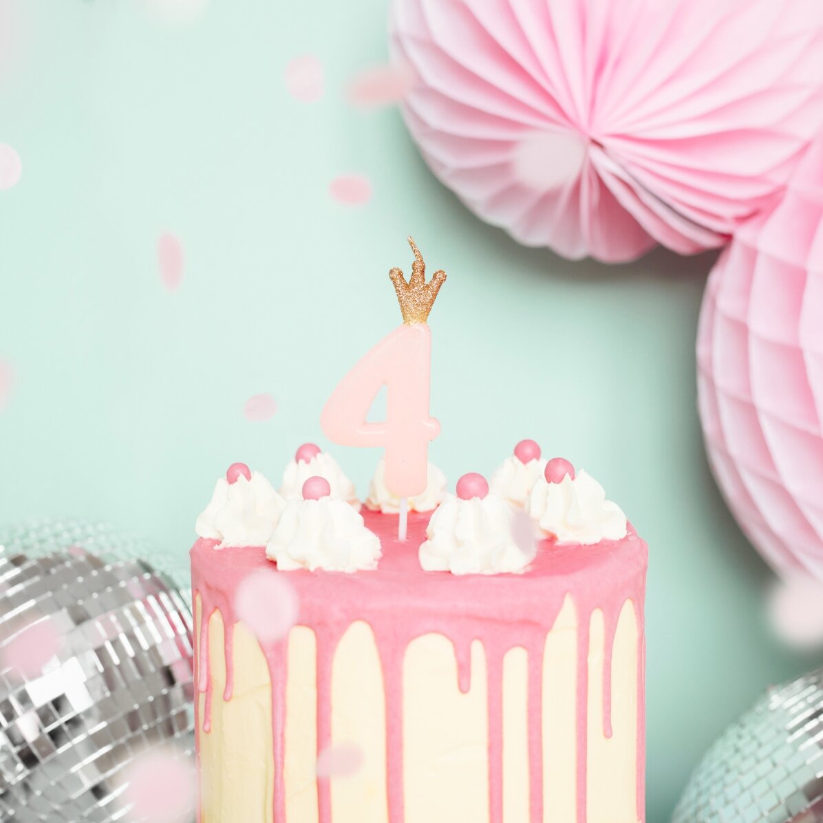 Bougies pour gâteau - Chiffre rose avec une couronne, 9,5 cm