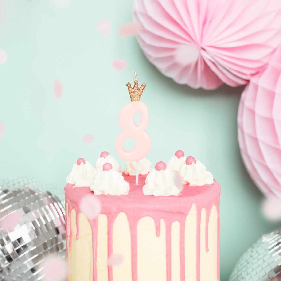 Bougies pour gâteau - Chiffre rose avec une couronne, 9,5 cm