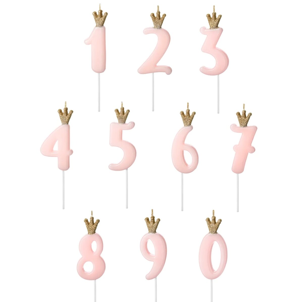 Bougies pour gâteau - Chiffre rose avec une couronne, 9,5 cm