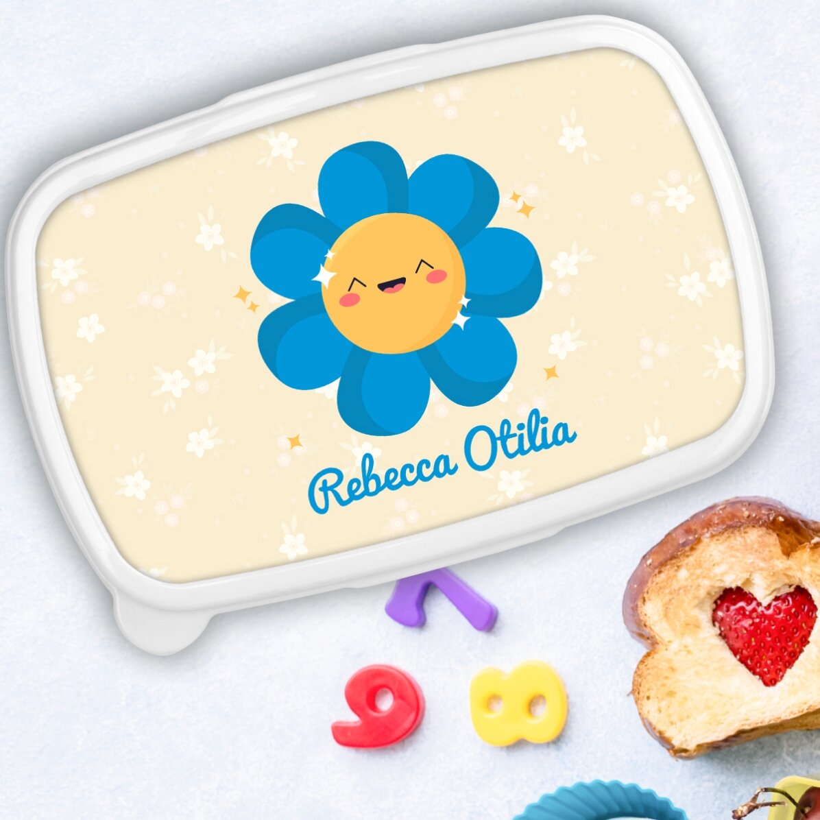 Boîte à repas, boîte à repas personnalisée avec prénom - Modèle « fleur colorée »