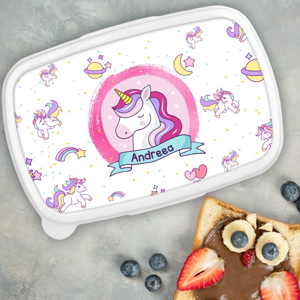 Boîte à repas, barquette personnalisée avec prénom - Licorne