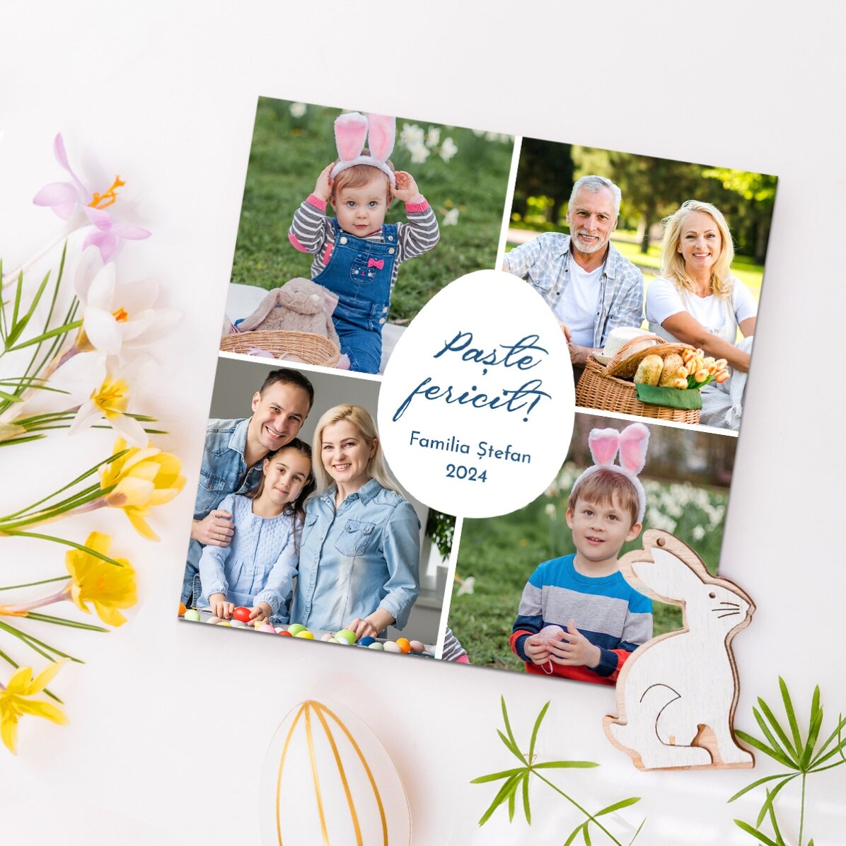 Aimant 10 x 10 personnalisé avec 4 photos et un message - Joyeuses Pâques