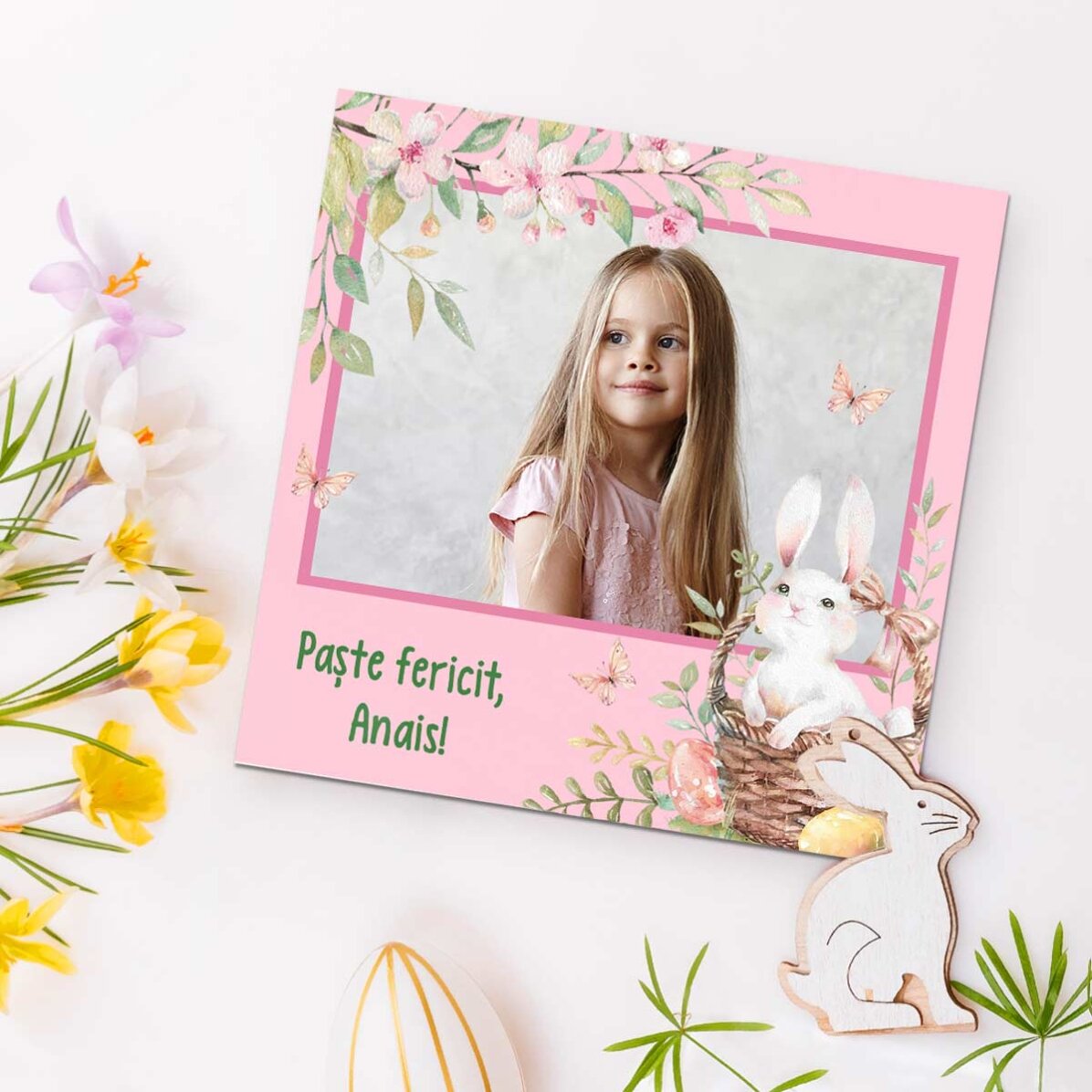 Aimant 10 x 10 personnalisé avec une photo et un message - Joyeuses Pâques !