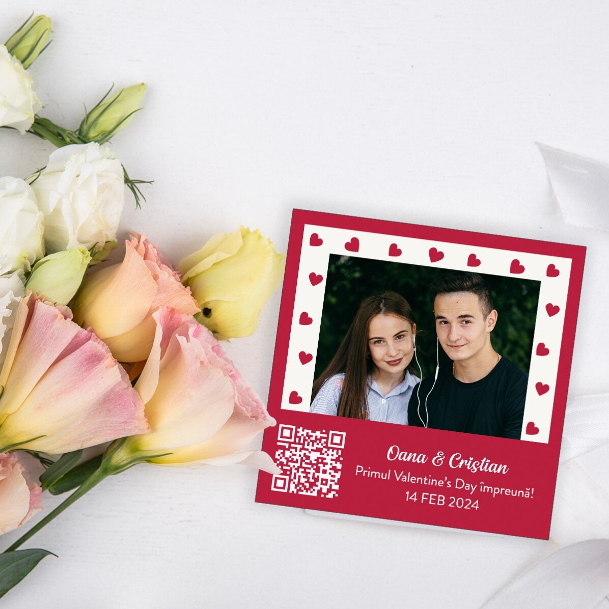Gepersonaliseerde magneet van 10x10 met foto, tekst en QR-code