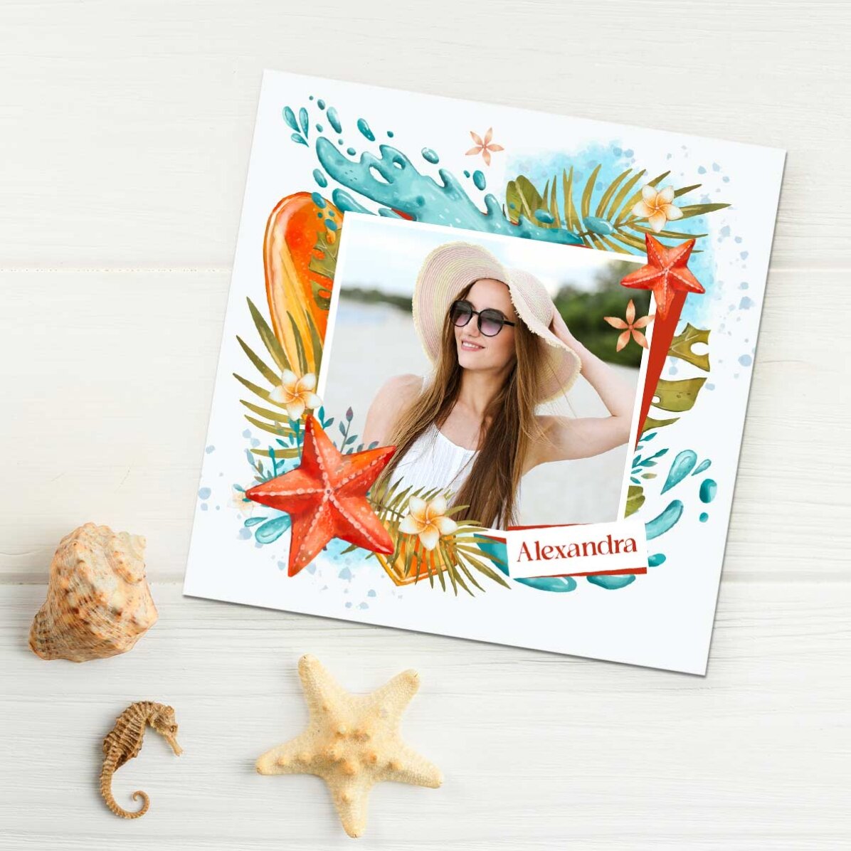 Gepersonaliseerde magneet van 10x10 met foto en naam - Vakantie