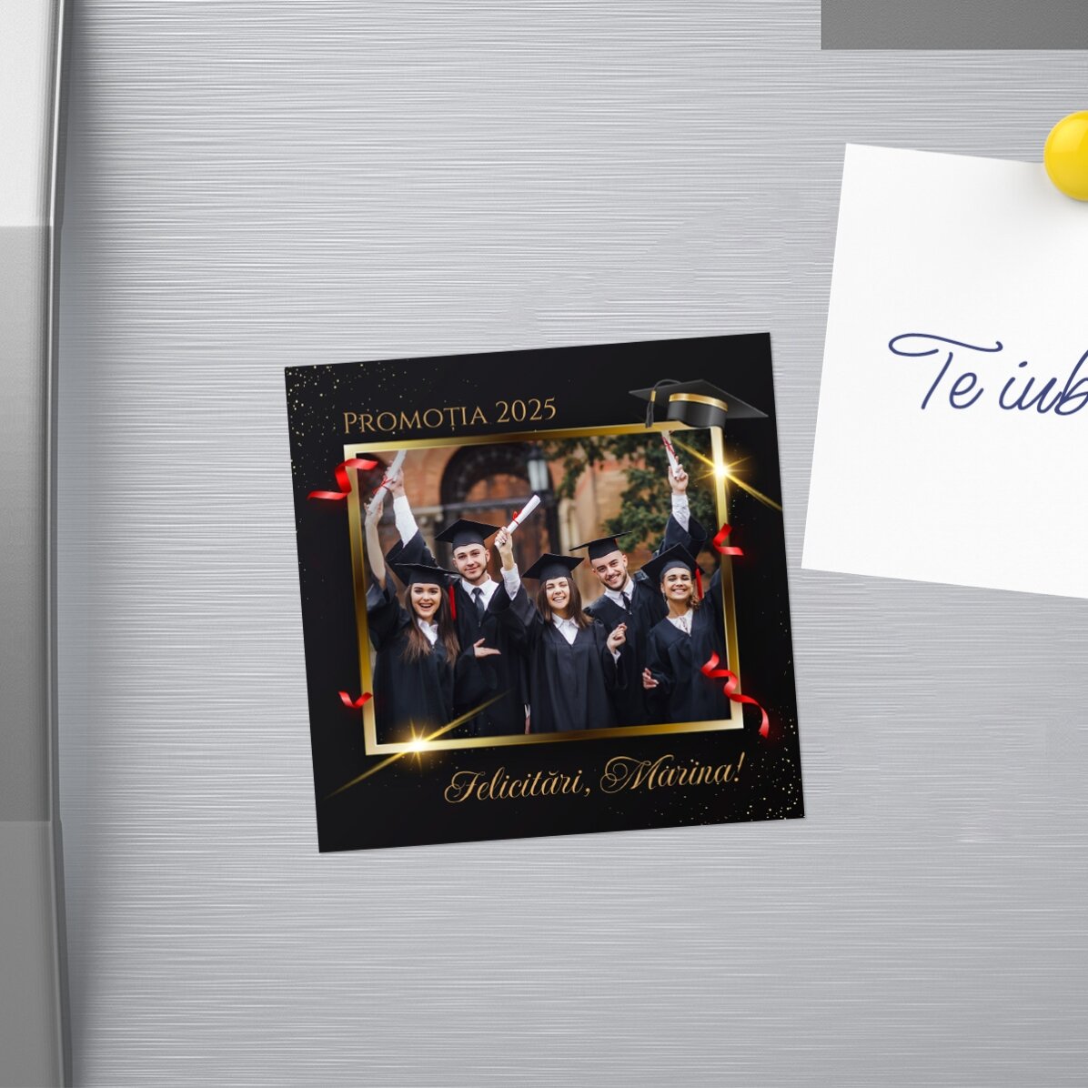 Gepersonaliseerde magneet van 10x10 met foto en tekst - Afstuderen