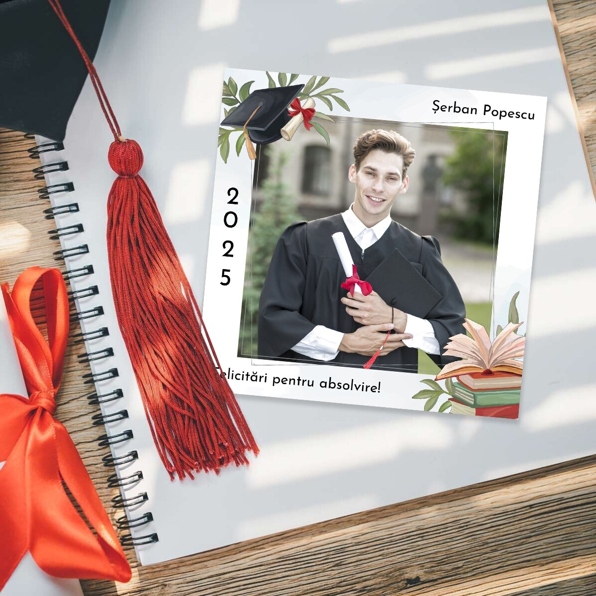 Gepersonaliseerde magneet van 10x10 met foto en tekst - Felicitaties voor het afstuderen