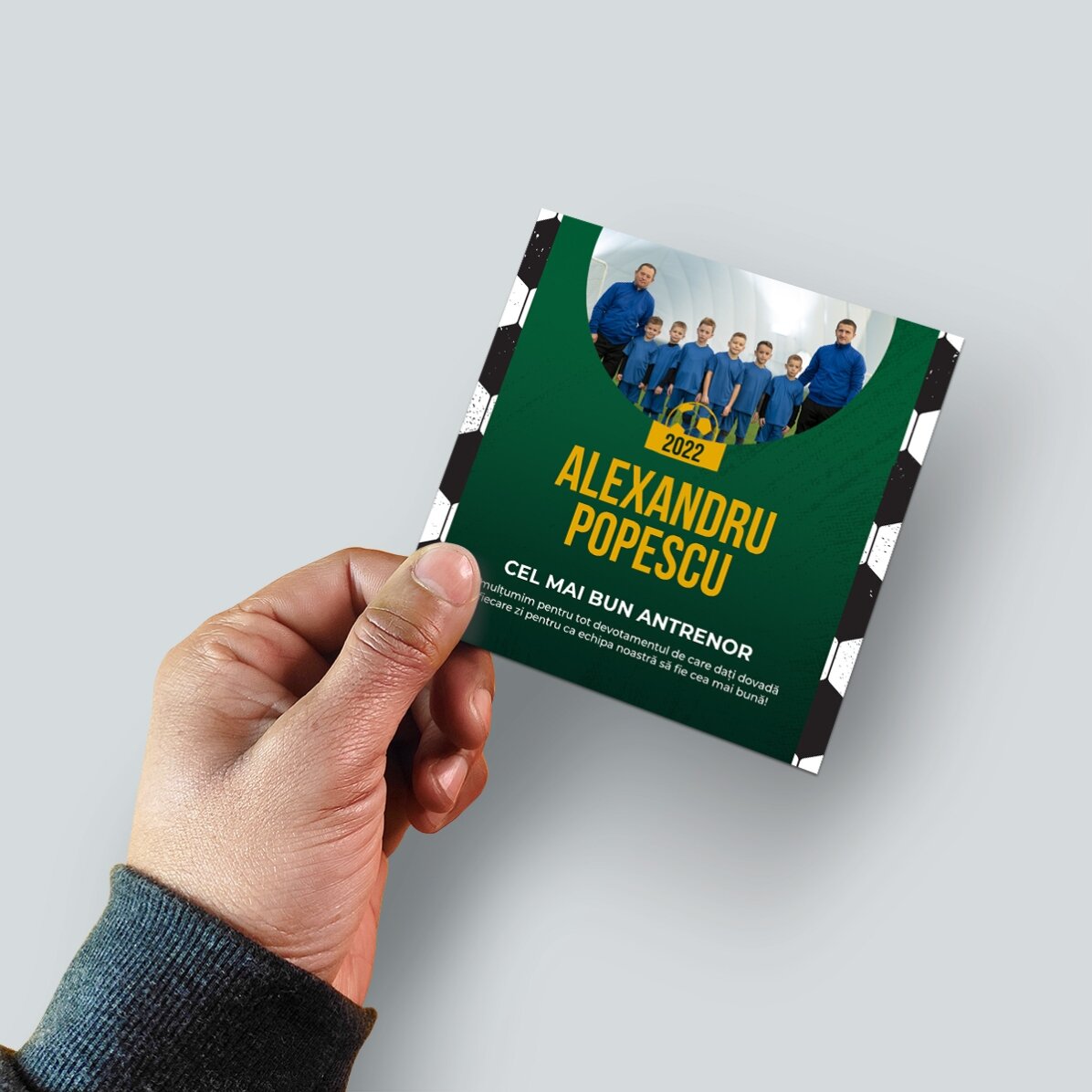 Gepersonaliseerde magneet van 10x10 met foto en tekst - Voetbal