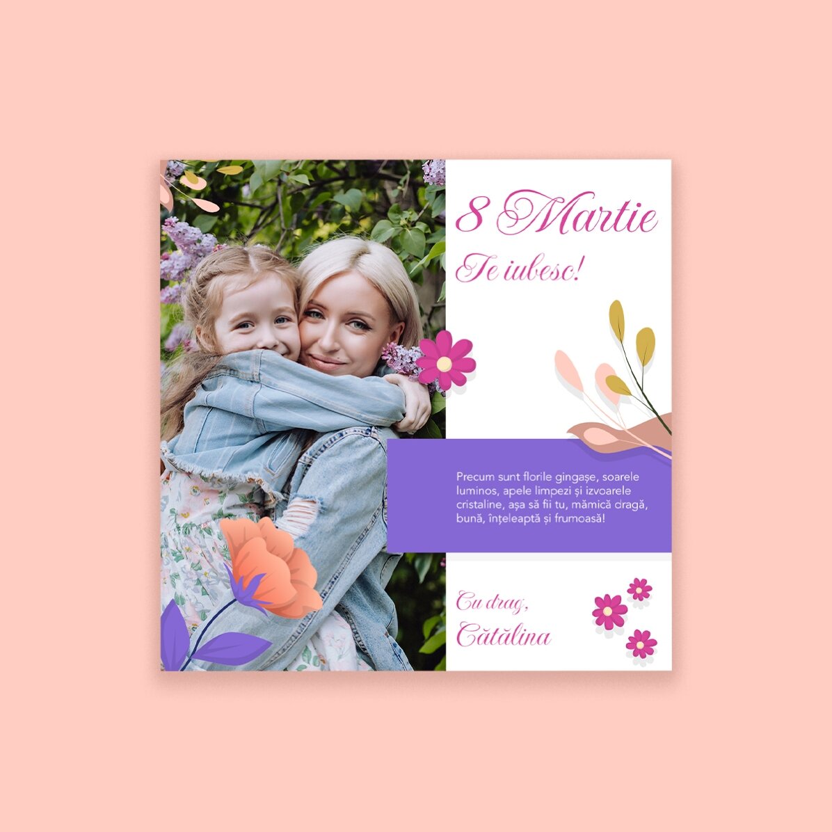Gepersonaliseerde magneet van 10x10 met foto en tekst - Joyful