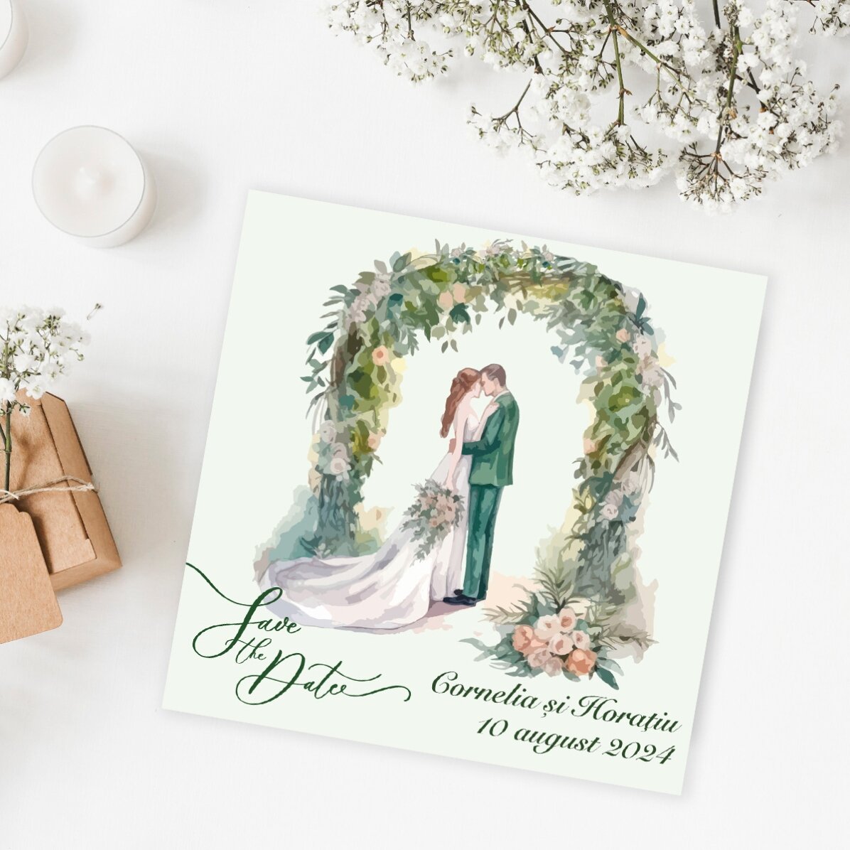 Gepersonaliseerde magneet van 10x10 met tekst - Save the date