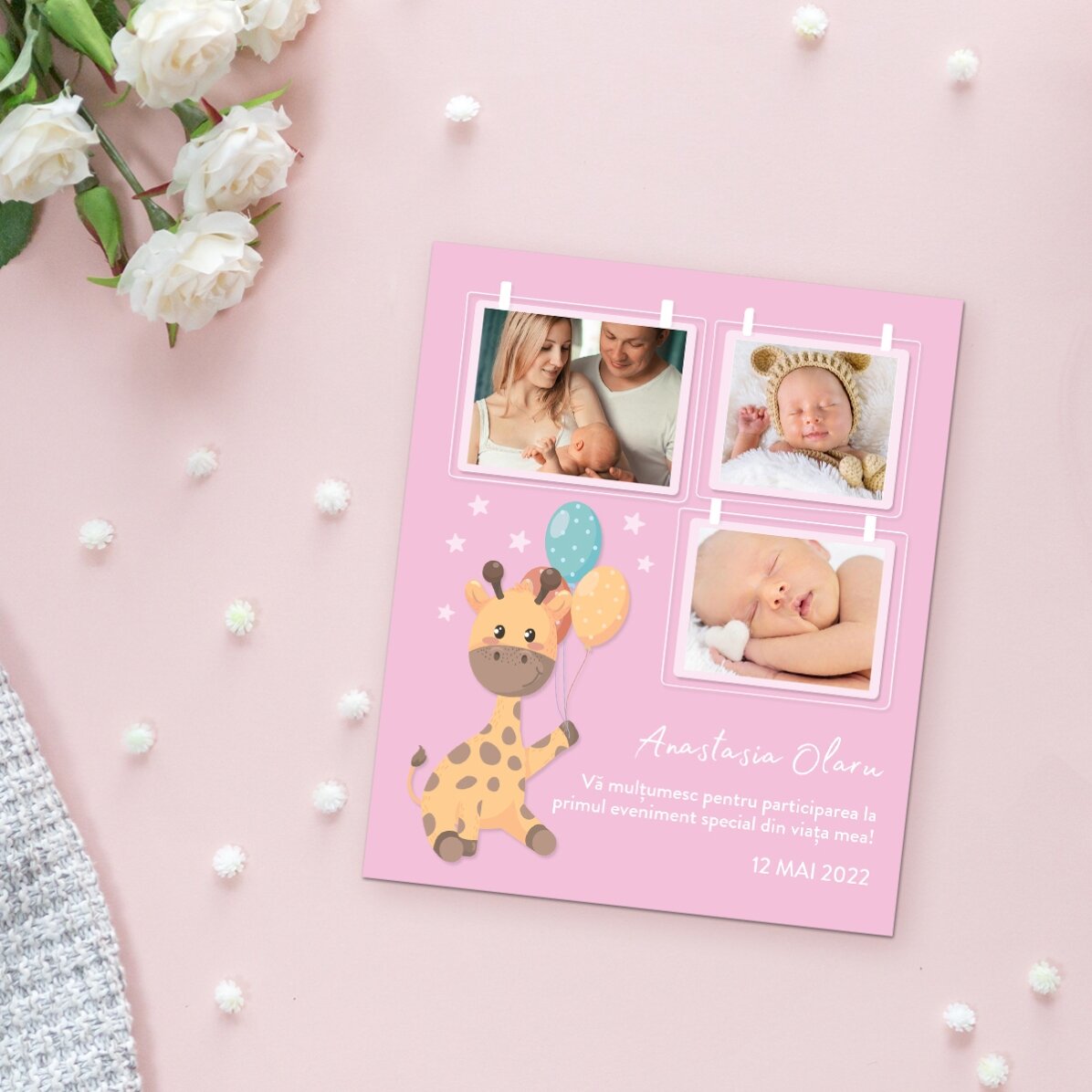 Aimant personnalisé de 10 x 12 cm avec 3 photos et un texte - Bébé